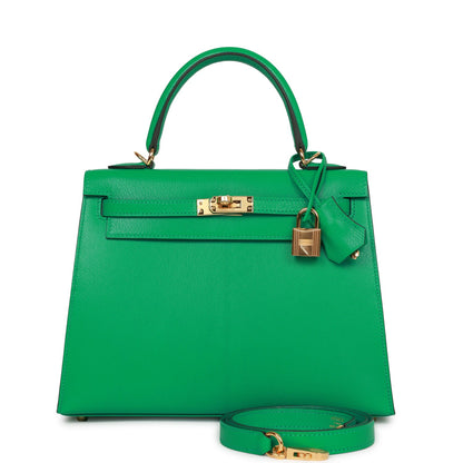 Hermes Kelly Sellier 25 Menthe Chevre Gold Hardware