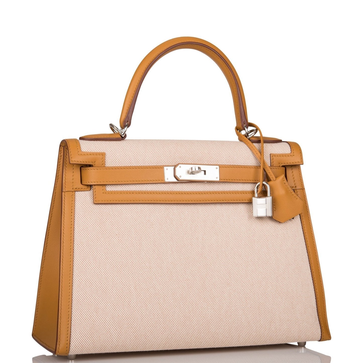 Hermes Kelly Sellier 28 Sesame Toile and Swift Palladium Hardware