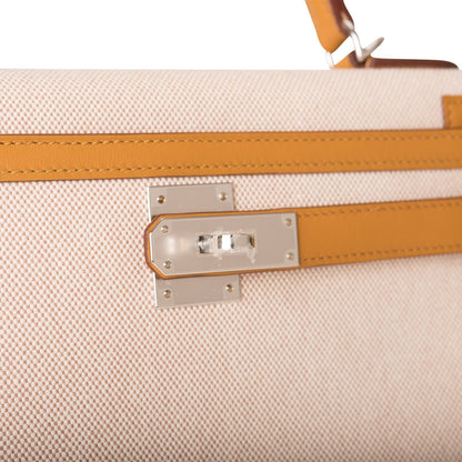 Hermes Kelly Sellier 28 Sesame Toile and Swift Palladium Hardware