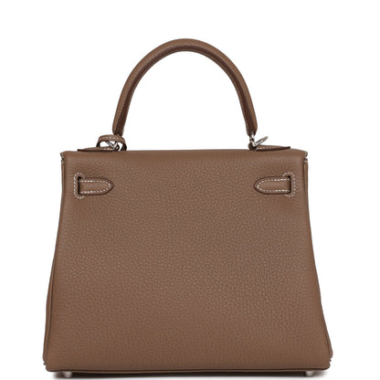 Hermes Kelly Retourne 25 Etoupe Togo Palladium Hardware