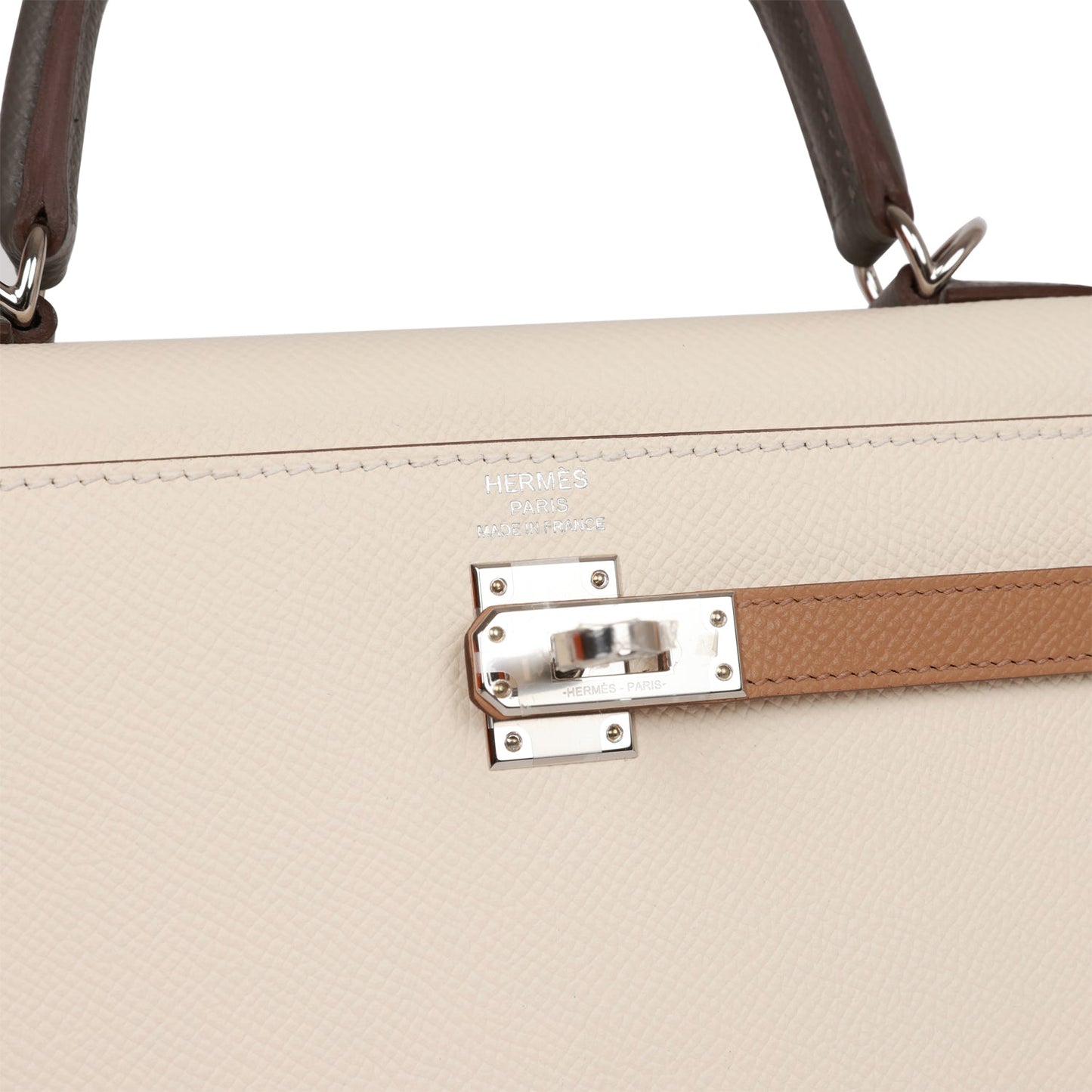 Hermes Kelly Sellier 25 Tri-Color Nata, Chai and Gris Meyer Epsom Palladium Hardware