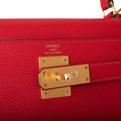 Hermes Kelly Sellier 28 Rouge Casaque Epsom Gold Hardware