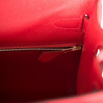 Hermes Kelly Sellier 28 Rouge Casaque Epsom Gold Hardware