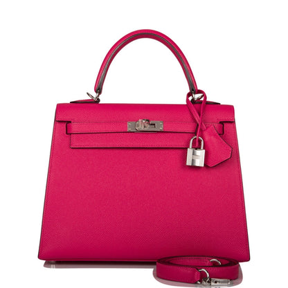 Hermes Kelly Sellier 25 Rose Mexico Epsom Palladium Hardware