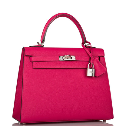 Hermes Kelly Sellier 25 Rose Mexico Epsom Palladium Hardware