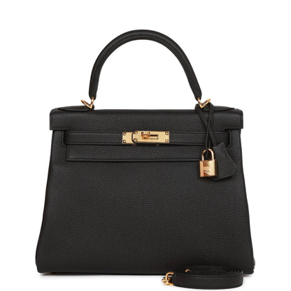 Hermes Kelly Retourne 28 Black Togo Gold Hardware