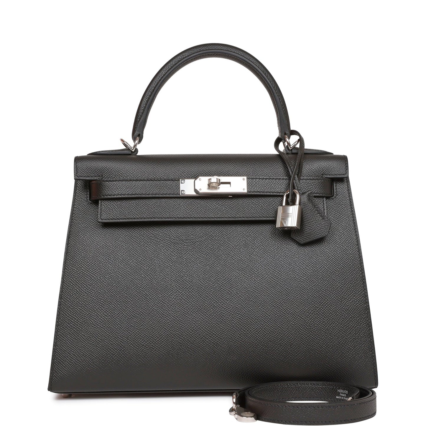 Hermes Kelly Sellier 28 Black Epsom Palladium Hardware