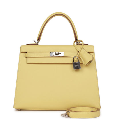 Hermes Kelly Sellier 25 Jaune Poussin Epsom Palladium Hardware