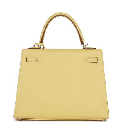 Hermes Kelly Sellier 25 Jaune Poussin Epsom Palladium Hardware