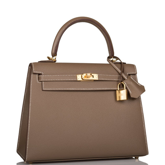 Hermes Kelly Sellier 25 Etoupe Epsom Gold Hardware