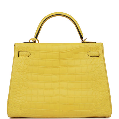 Hermes Special Order (HSS) Kelly Retourne 32 Mimosa Matte Alligator Gold Hardware