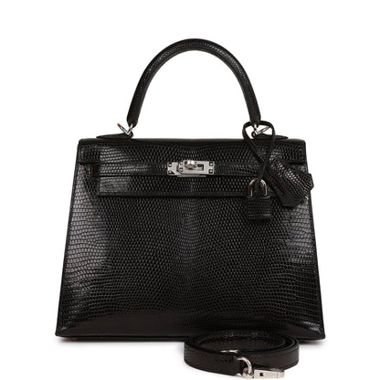 Hermes Kelly Sellier 25 Black Lizard Palladium Hardware