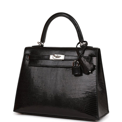 Hermes Kelly Sellier 25 Black Lizard Palladium Hardware