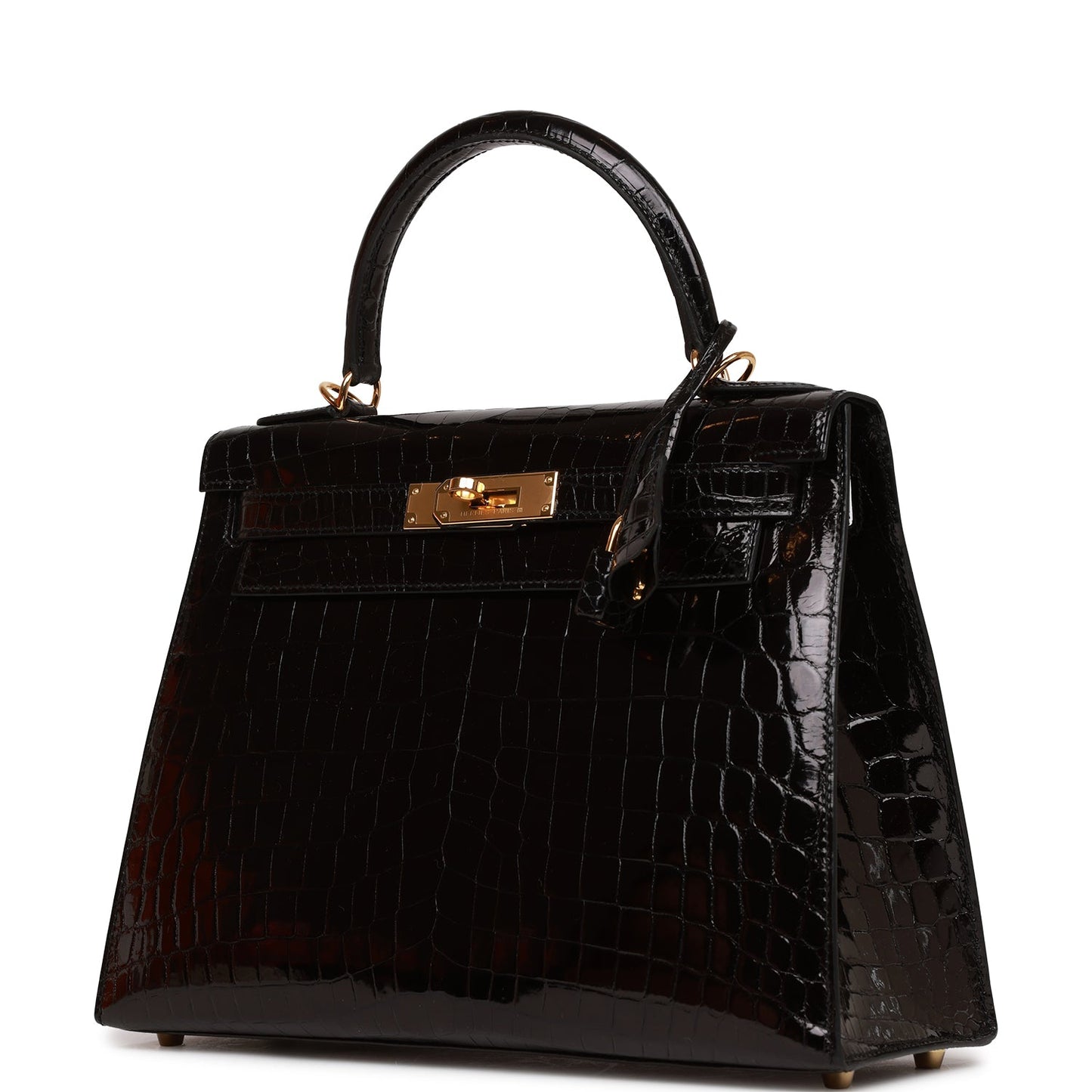 Hermes Kelly Sellier 28 Black Shiny Niloticus Crocodile Gold Hardware