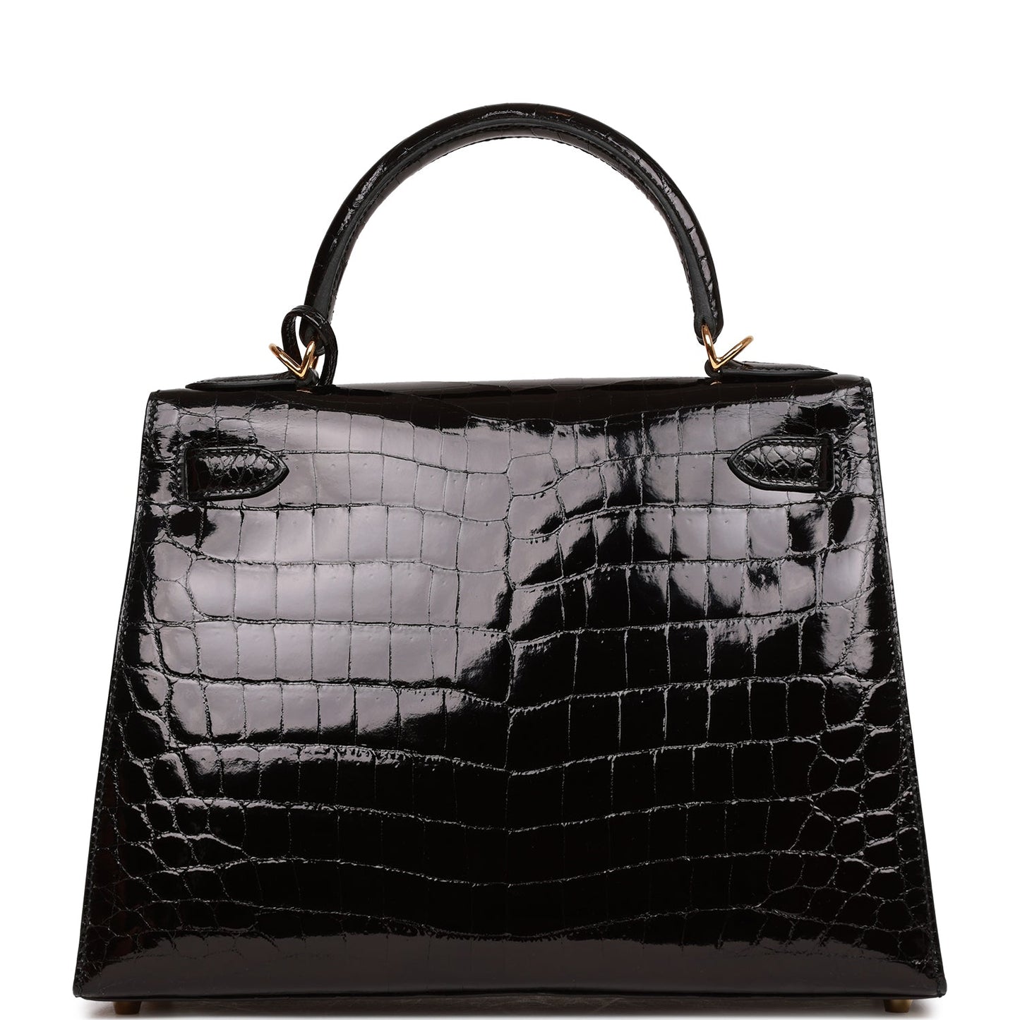 Hermes Kelly Sellier 28 Black Shiny Niloticus Crocodile Gold Hardware