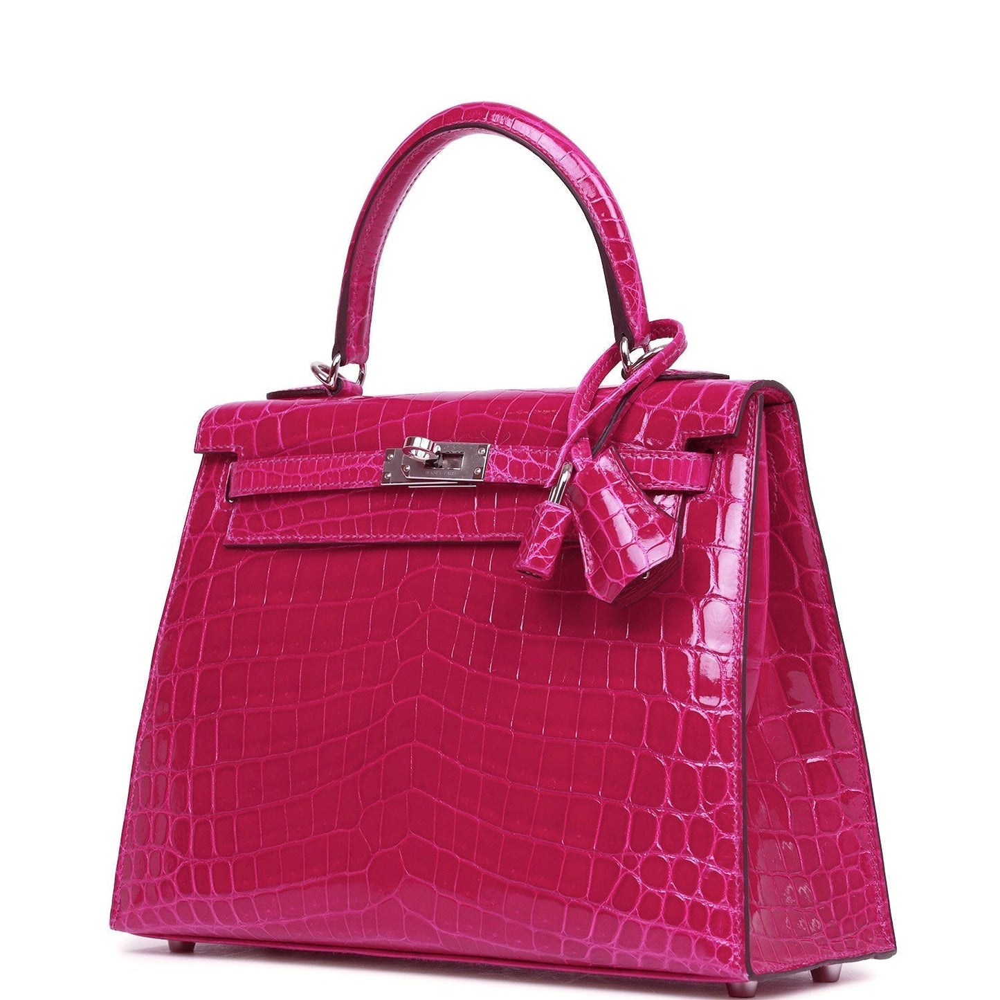 Hermes Kelly Sellier 25 Rose Pourpre Shiny Niloticus Crocodile Palladium Hardware