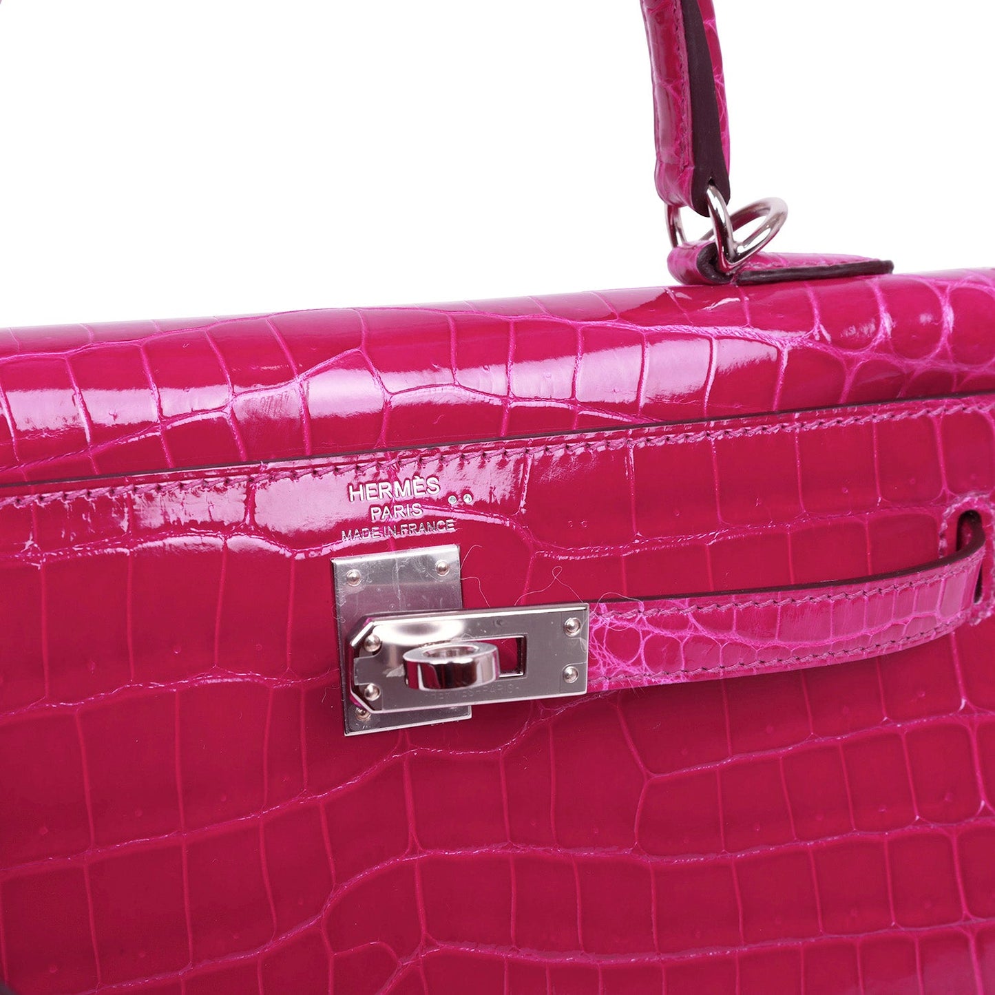 Hermes Kelly Sellier 25 Rose Pourpre Shiny Niloticus Crocodile Palladium Hardware