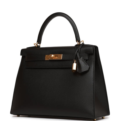 Hermes Kelly Sellier 28 Black Epsom Gold Hardware