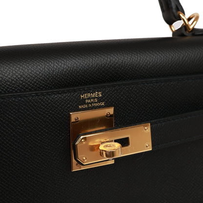 Hermes Kelly Sellier 28 Black Epsom Gold Hardware