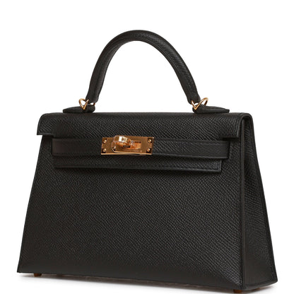 Hermes Kelly Sellier 20 Black Epsom Gold Hardware