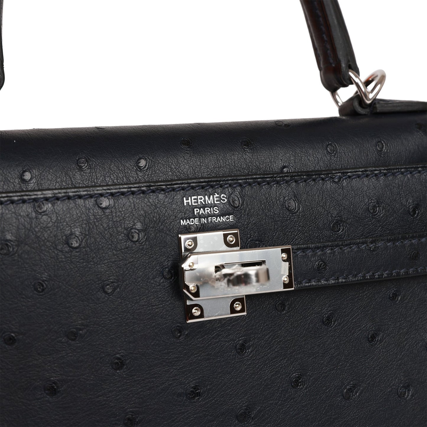 Hermes Kelly Sellier 25 Caban Ostrich Palladium Hardware