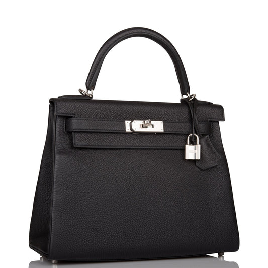 Hermes Kelly Retourne 28 Black Togo Palladium Hardware