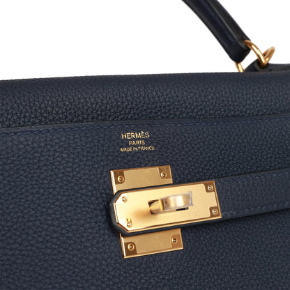 Hermes Kelly Retourne 32 Bleu Nuit Togo Gold Hardware