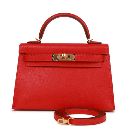 Hermes Kelly Sellier 20 Rouge de Coeur Chevre Gold Hardware