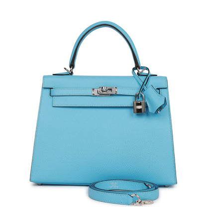 Hermes Kelly Sellier 25 Celeste Epsom Palladium Hardware