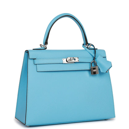 Hermes Kelly Sellier 25 Celeste Epsom Palladium Hardware