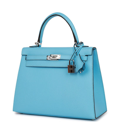 Hermes Kelly Sellier 25 Celeste Epsom Palladium Hardware