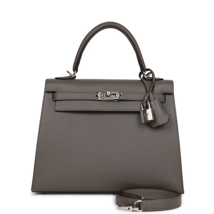 Hermes Kelly Sellier 25 Gris Meyer Epsom Palladium Hardware