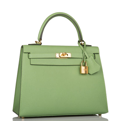 Hermes Kelly Sellier 25 Vert Criquet Epsom Gold Hardware