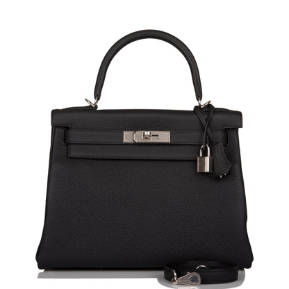 Hermes Kelly Retourne 28 Black Togo Palladium Hardware