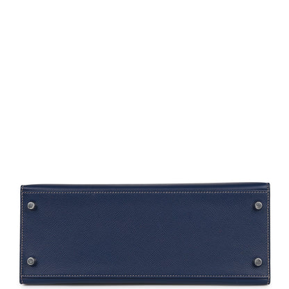 Hermes Special Order (HSS) Kelly Sellier 28 Bleu Indigo Epsom Palladium Hardware