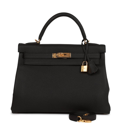 Hermes Kelly Retourne 32 Black Togo Gold Hardware