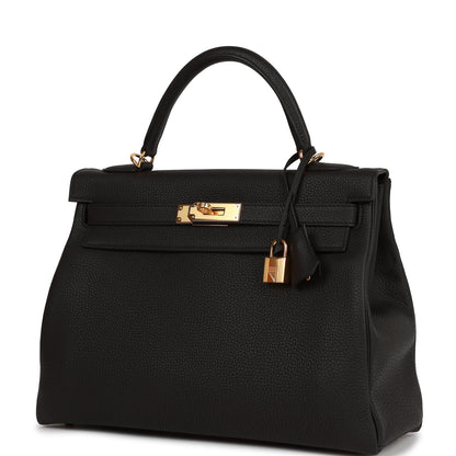 Hermes Kelly Retourne 32 Black Togo Gold Hardware