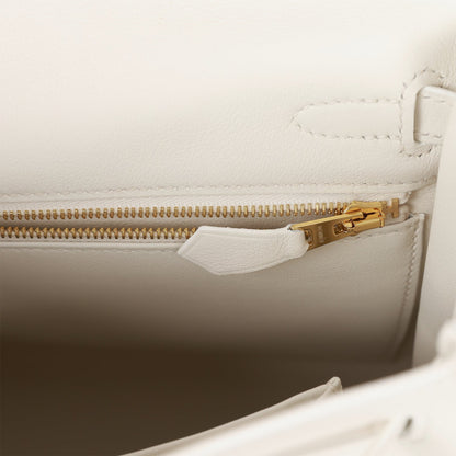 Hermes Kelly Retourne 25 White Swift Gold Hardware