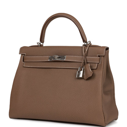 Hermes Kelly Retourne 32 Etoupe Togo Palladium Hardware