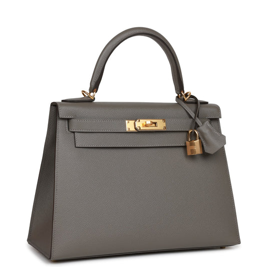 Hermes Kelly Sellier 28 Gris Meyer Epsom Gold Hardware