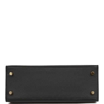 Hermes Kelly Sellier 25 Black Epsom  Gold Hardware