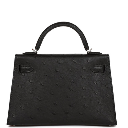 Hermes Kelly Sellier 20 Black Ostrich Palladium Hardware