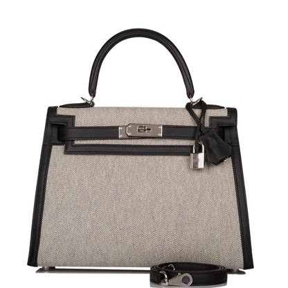 Hermes Kelly Sellier 28 Black Toile and Swift Palladium Hardware