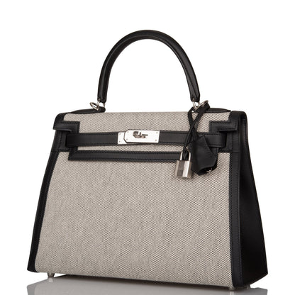 Hermes Kelly Sellier 28 Black Toile and Swift Palladium Hardware