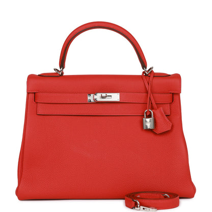 Hermes Kelly Retourne 32 Geranium Togo Palladium Hardware