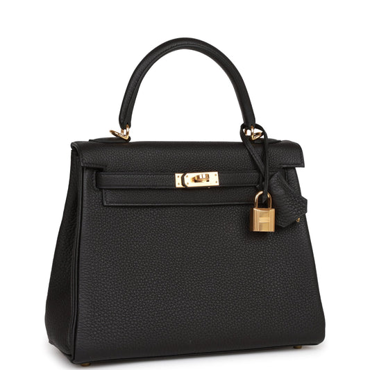 Hermes Kelly Retourne 25 Black Togo Gold Hardware