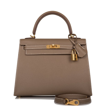 Hermes Kelly Sellier 25 Etoupe Epsom Gold Hardware