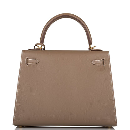 Hermes Kelly Sellier 25 Etoupe Epsom Gold Hardware