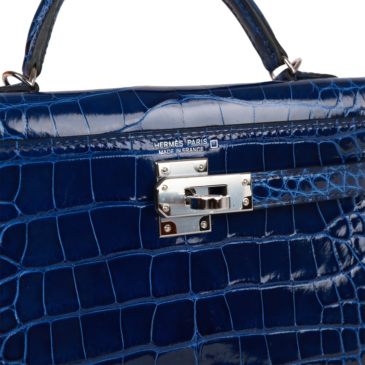 Hermes Kelly Sellier 20 Bleu Saphir Shiny Alligator Palladium Hardware