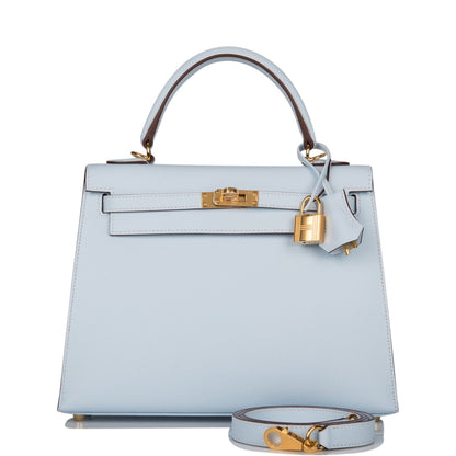 Hermes Kelly Sellier 25 Bleu Brume Epsom Gold Hardware